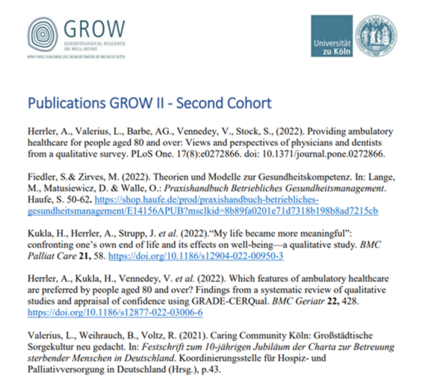 Publications GROW II - Second Cohort